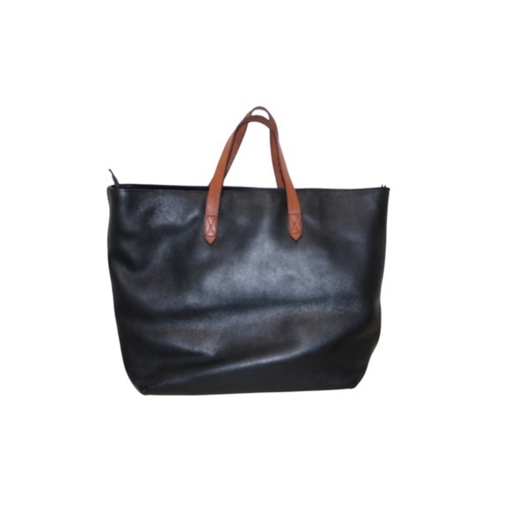 Madewell Transport Tote Women Large Black Brown Excellent Leather Zip Top Bag